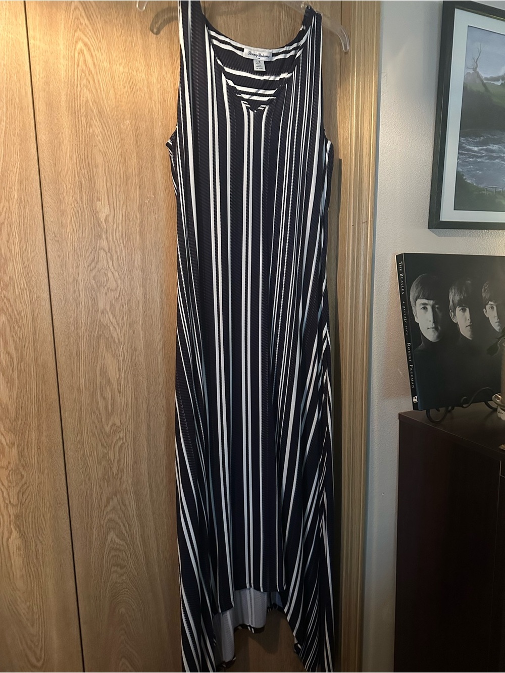 Tommy Bahama Navy and White Vertical Stripe Maxi Tank Dress